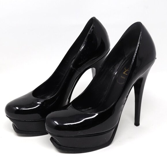 YSL TRIBTOO 105 PUMP VERNIGOLF Black Platform High Heels  YSL Tribute 105 pump vitello vermice soft nero